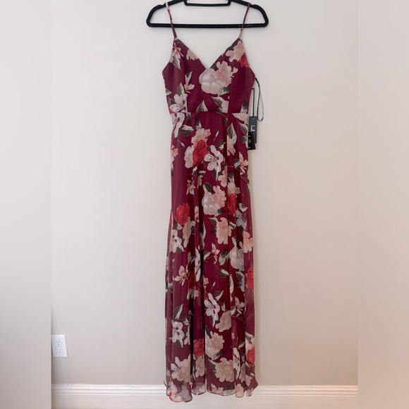 Lulu’s Burgundy Floral Maxi Dress - Picture 1 of 5